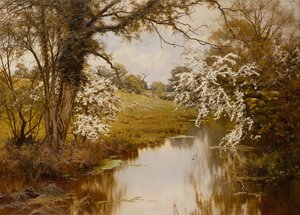 サンザシが陽気に咲く場所（キャンバスに油彩） 作： Edward Wilkins Waite
