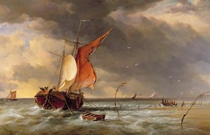 1878年、オランダ、ビースボッシュの砂州に座礁したオランダのガリオット 作： Edward William Cooke