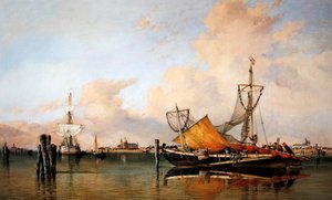 悪天候前の夕方、ヴェネツィアのラグーンで 作： Edward William Cooke