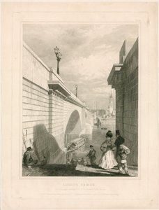 トゥーリーストリート近くの階段の上段にあるニューロンドンブリッジ 作： Edward William Cooke