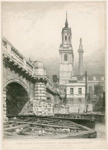 オールドロンドンブリッジ、セントマグナス、記念碑の一部 作： Edward William Cooke
