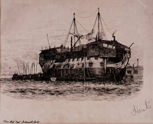 ポーツマス港の刑務所船「ヨーク 作： Edward William Cooke