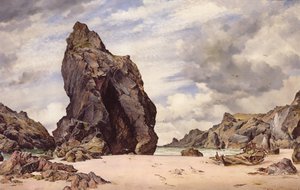 スティープルロック、カイナンスコーブ、トカゲ、コーンウォール、低水位、1873 作： Edward William Cooke