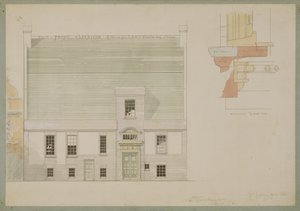 JAM Whistler Esq、Tite Street、Chelsea、1877年の家の正面標高（紙にペンとインクとトイレ）（176476も参照） 作： Edward William Godwin