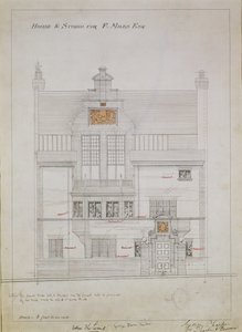 F. Miles Esq、Tite Street、Chelsea、1878-79のハウスとスタジオの作業用図面（紙と鉛筆）（176481、176483-485も参照） 作： Edward William Godwin