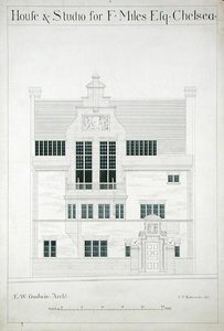 CPエドワーズによって刻まれたチェルシーのF.マイルエスクの家とスタジオ（176482-485も参照） 作： Edward William after Godwin
