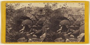 セントラルパーク公園の北端、散歩道と小川にドライブを架ける素朴な石橋。 作： Edward and Henry T. Anthony and Co.