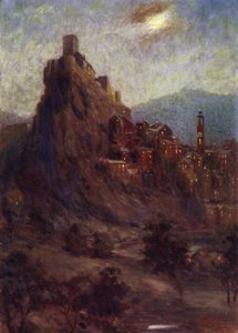 コルシカ島城塞都市コルテ（カラーリトグラフ 作： Edwin Arthur Norbury