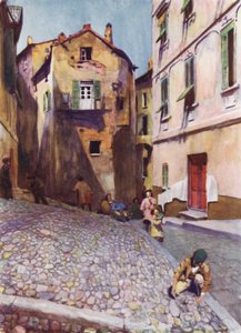 コルシカ島。バスティアの古い家々（カラーリトグラフ 作： Edwin Arthur Norbury