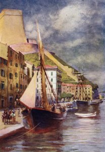 コルシカ島：ボニファシオの港（カラーリトグラフ 作： Edwin Arthur Norbury