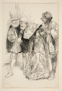 Baptista Protests、第 1 幕、第 1 場、じゃじゃ馬ならしのイラスト 作： Edwin Austin Abbey