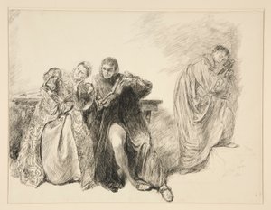 ビアンカとルセンティオ、第 3 幕第 1 場、じゃじゃ馬ならしより 作： Edwin Austin Abbey