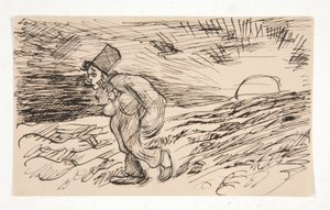 日の出を歩く姿の漫画。 以下のための研究 作： Edwin Austin Abbey