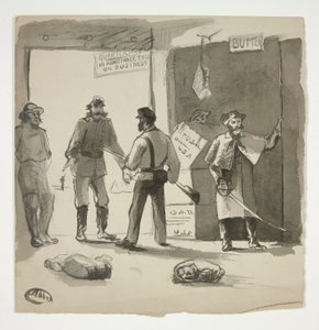 南北戦争のスケッチ (レクト); 絵を見ている男性（裏面） 作： Edwin Austin Abbey