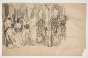 ボストン公立図書館の壁画シリーズ「The Quest of the Holy Grail」の構図研究 作： Edwin Austin Abbey