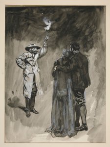 たいまつを持った男が路上で直面したカップル - 正体不明のイラスト 作： Edwin Austin Abbey