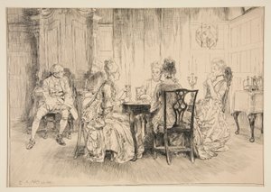 ダイニングシーン - オースティン・ドブソンのイラスト 作： Edwin Austin Abbey
