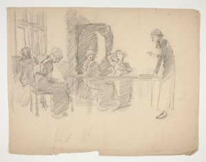 ストーニー グラウンド 1884 の初期の習作、人物が描かれた内部