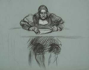 キャサリン女王の裁判のフィギュア。 デスクの店員