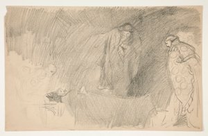 身元不明のシェイクスピア劇のスケッチ、休息中の人物 作： Edwin Austin Abbey
