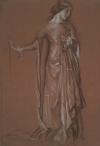 フィギュア研究。 赤い紙に木炭とチョーク。 作： Edwin Austin Abbey