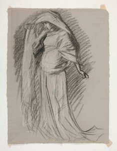 The Quest of the Holy Grail (1901 年に完成したボストン公立図書館のための 15 枚の絵画のシリーズ) からの、Castle of the Maidens のフィギュア スタディ 作： Edwin Austin Abbey