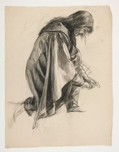 The Quest of the Holy Grail (1901 年に完成したボストン公立図書館のための 15 の絵画シリーズの 2 番目) からのランスロット卿とボールス卿の服装のガラハッドと彼の拍車 (?) のフィギュアスタディ