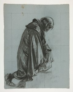 The Quest of the Holy Grail (1901 年に完成したボストン公立図書館のための 15 の絵画シリーズの 2 番目) からのランスロット卿とボールス卿の服装のガラハッドと彼の拍車の図の研究 作： Edwin Austin Abbey