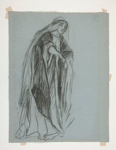 The Quest of the Holy Grail (1901 年に完成したボストン公立図書館のための 15 枚の絵画のシリーズ) からの、乙女の城 (?) の図の習作 作： Edwin Austin Abbey