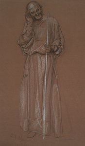 フィギュアスタディ、杖を持った老人、おそらくポローニアス 作： Edwin Austin Abbey