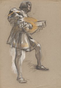 中世の衣装を着たマンドリンを持った姿。 作： Edwin Austin Abbey