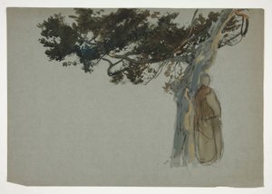 木の下に立つ人物像 - (未確認イラスト) 作： Edwin Austin Abbey