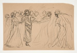Galahad and the Captive Virtues, The Quest of the Holy Grail (ボストン公立図書館のための 15 枚の絵画のシリーズ、1901 年に完成) のための研究 作： Edwin Austin Abbey