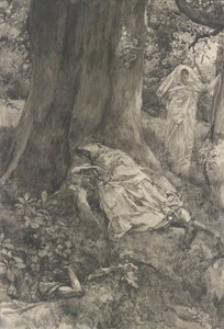 ハーミア・イン・ザ・ウッド、第3幕第2場、真夏の夜の挿絵 作： Edwin Austin Abbey