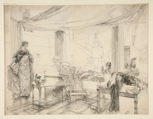 ハーマイオニーがポリクシーネスに懇願する (.1122 の研究) - 第 1 幕、第 2 場、冬 作： Edwin Austin Abbey