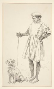 ローンスと彼の犬、第 4 幕第 4 場、ヴェローナの 2 人の紳士より 作： Edwin Austin Abbey