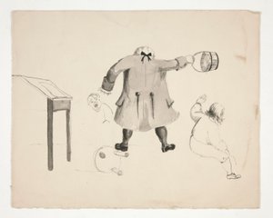 二人の少年にバケツを振る男 (直訳); 壁の後ろの二人の男 (裏面) 作： Edwin Austin Abbey