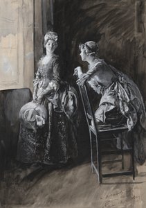 ミス・ネヴィルとミス・ハードキャッスル、オリバー・ゴールドスミスの挿絵 作： Edwin Austin Abbey