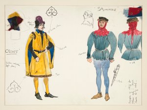オリヴィエとアミアン、ヘンリー・アーヴィングの衣装スケッチ 作： Edwin Austin Abbey