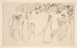 中世のドレスを着た人々、外 - 正体不明のイラスト 作： Edwin Austin Abbey