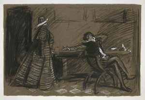 ペトルーチオがカタリーナをからかう (.1058 の研究) - 第 2 幕、第 1 場、じゃじゃ馬ならし 作： Edwin Austin Abbey