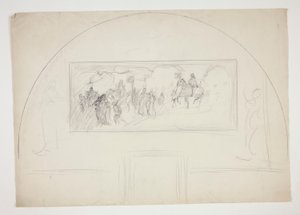 ボストン公立図書館に「聖杯の探求」の壁画の 1 つを設置する計画 作： Edwin Austin Abbey