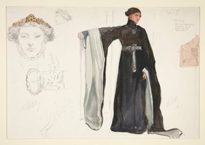 リチャード2世（黒）、ヘンリー・アーヴィングの衣装スケッチ 作： Edwin Austin Abbey