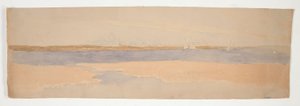 遠岸の町のある川の風景 作： Edwin Austin Abbey