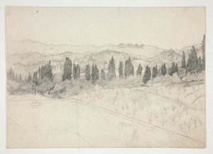 バルコニーから見たローマ（？）の風景（レクト）。 海景（裏） 作： Edwin Austin Abbey