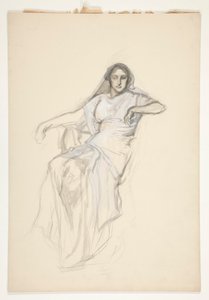 座っている女性、正体不明のシェイクスピア劇のスケッチ 作： Edwin Austin Abbey