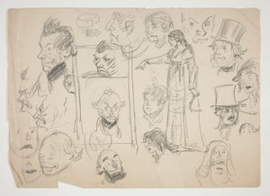 顔のスケッチのシート 作： Edwin Austin Abbey