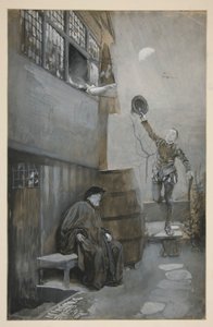 Nighttime Rendezvous のスケッチ - フィギュア 3 体: 男性 2 人、女性 1 人 作： Edwin Austin Abbey