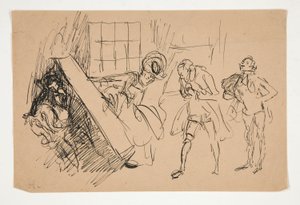 School for Scandal のスケッチ、Scribner のイラスト 作： Edwin Austin Abbey
