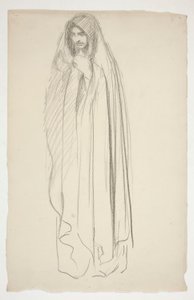 十字架上の三人のマリアのマントをまとった女性像のスケッチ 作： Edwin Austin Abbey
